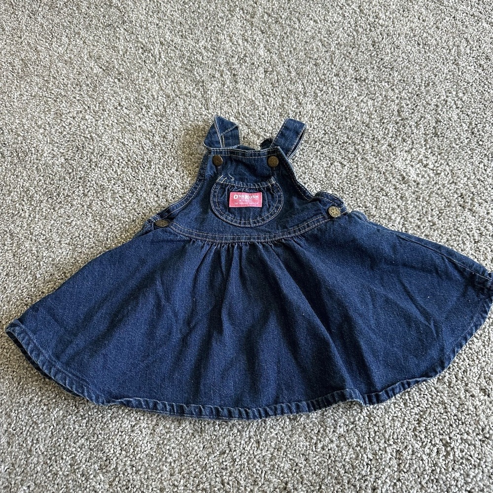 Vintage OshKosh Bgosh Denim‎ Jumper Dress Girls 2T USA Made Dark Wash Overalls